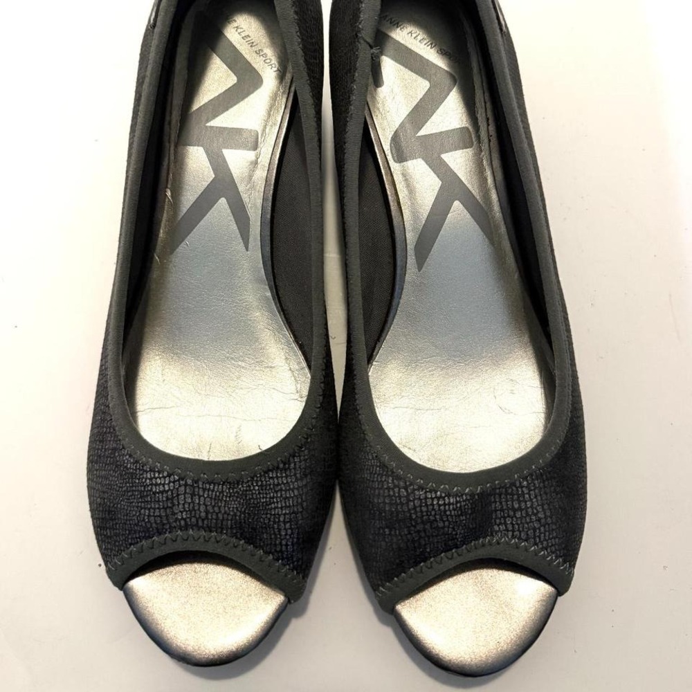Anne Klein Sport Women's Wedge Gray Open Toe Shoes size 7.5